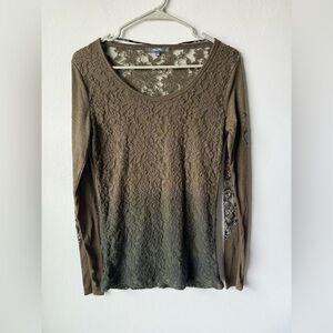 Miss Me Boho Lace Long Sleeve Top - Olive Green
